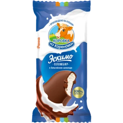 Мороженое Коровка из Кореновки пломбир шоколадный в вафельном рожке