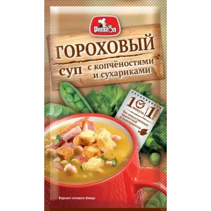 Суп-пюре Preston гороховый с копченостями и сухариками