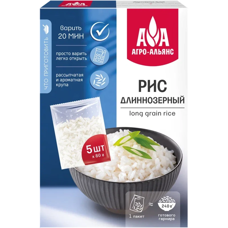 Рис Агро-Альянс длиннозерный в варочных пакетах