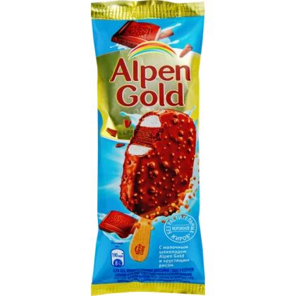 Мороженое Alpen Gold сливочное с молочным шоколадом и хрустящим рисом, эскимо