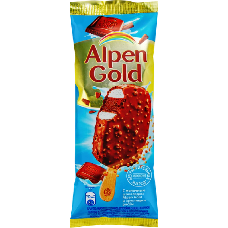 Мороженое Alpen Gold сливочное с молочным шоколадом и хрустящим рисом, эскимо
