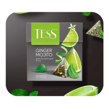 Чай TESS Ginger Mojito зеленый с цедрой лимона и мятой, пирамидки