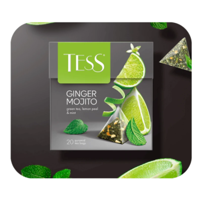 Чай TESS Ginger Mojito зеленый с цедрой лимона и мятой, пирамидки