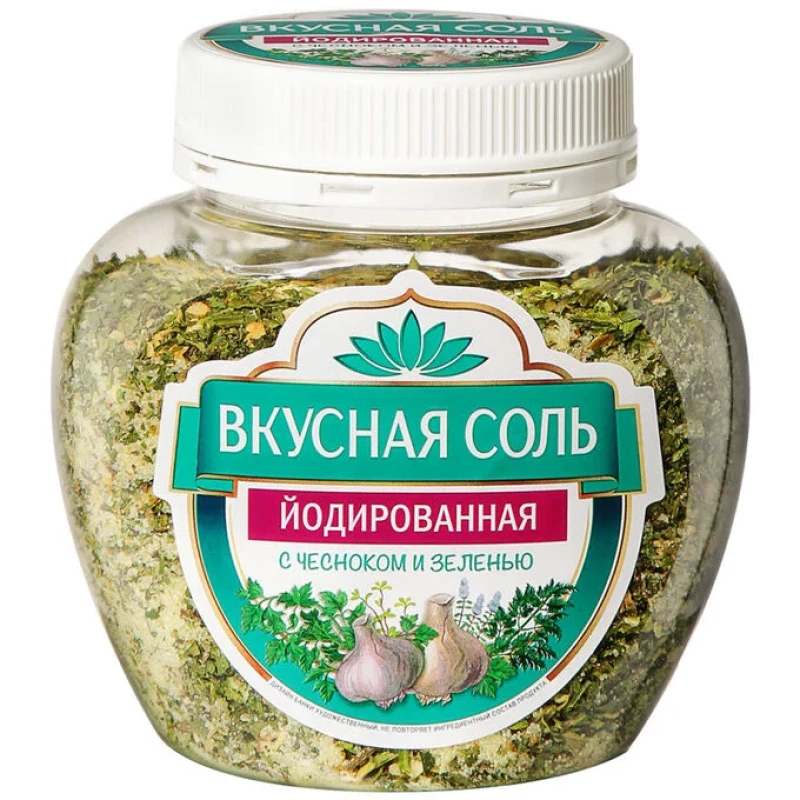 Соль йодированная «Вкусная соль» с чесноком и зеленью