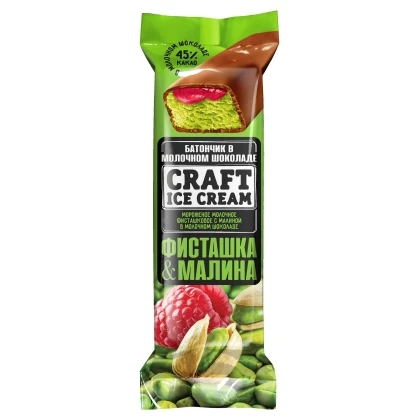 Мороженое CRAFT Ice Cream фисташковое с малиной в молочном шоколаде