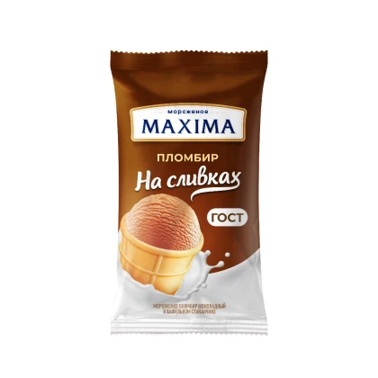 Мороженое Maxima пломбир шоколадный в вафельном стакане