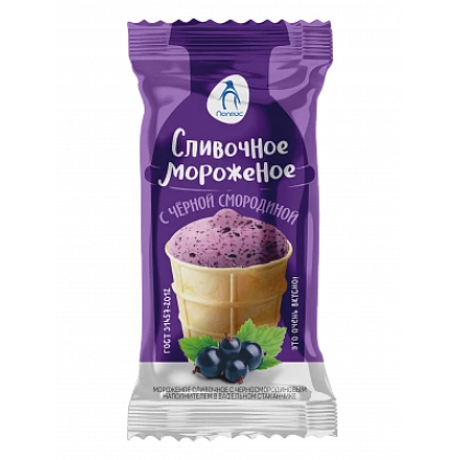 Мороженое Полайс сливочное с черной смородиной в вафельном стаканчике