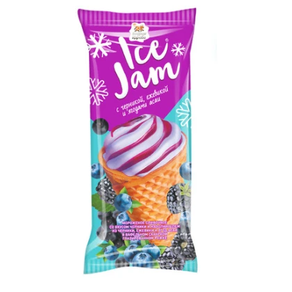Мороженое ICEJAM сливочное с черникой, ежевикой и ягодами асаи в вафельном рожке