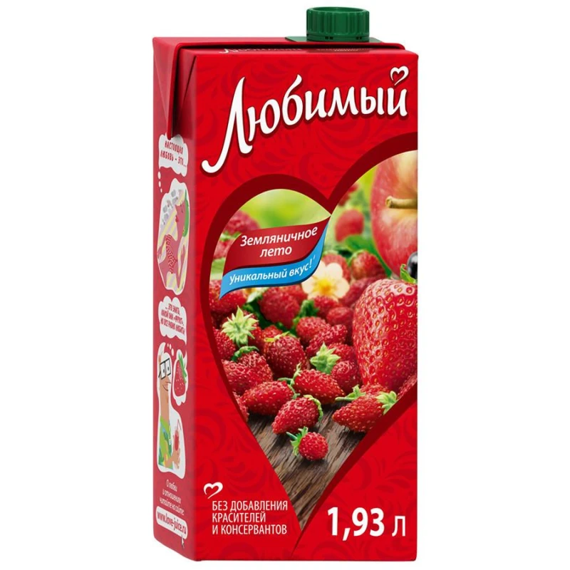 Напиток сокосодержащий Любимый Земляничное лето яблоко, черноплодная рябина, клубника, земляника