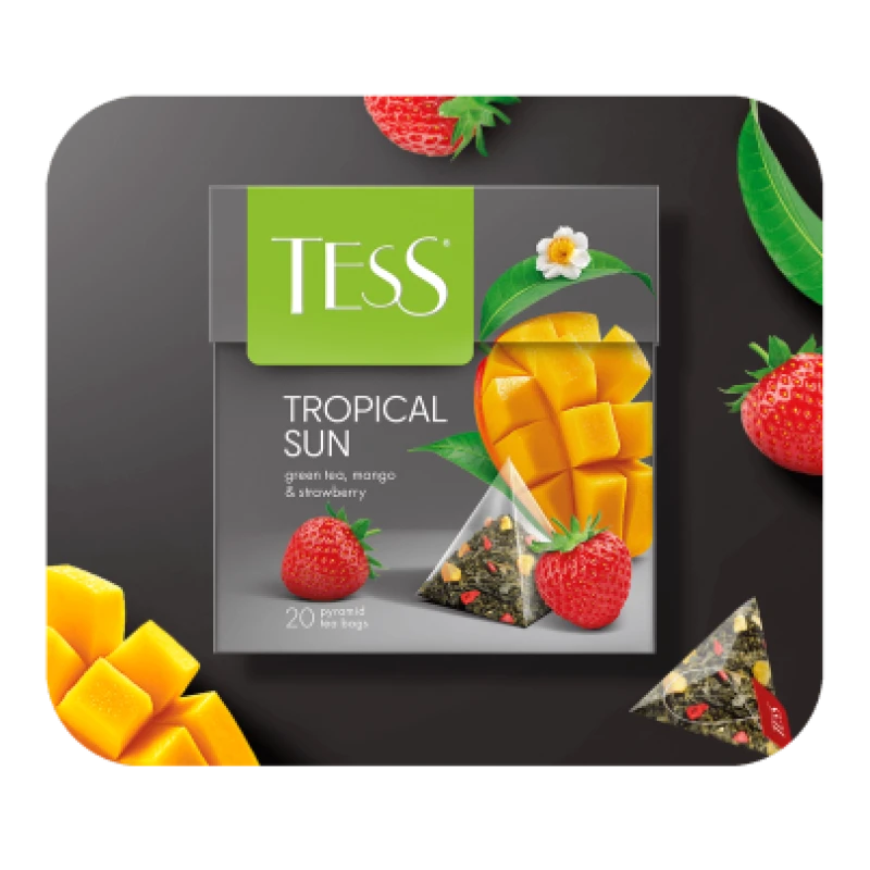 Чай TESS Tropical Sun зеленый с манго и клубникой в пирамидках
