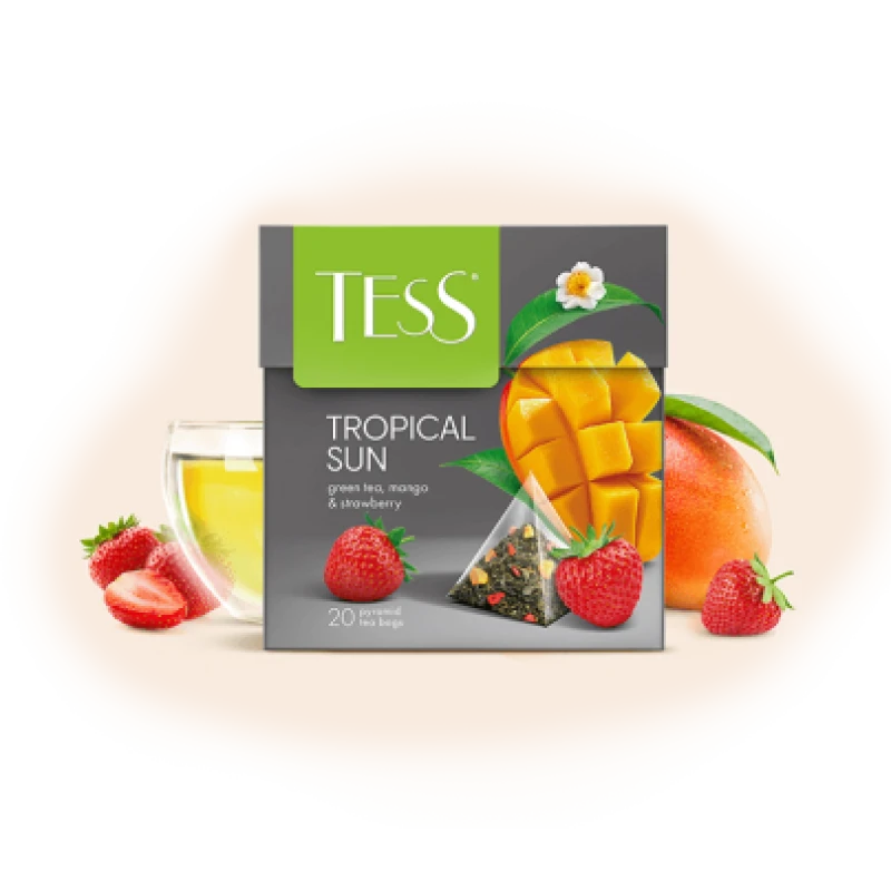 Чай TESS Tropical Sun зеленый с манго и клубникой в пирамидках