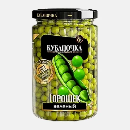 Горошек зеленый консервированный Кубаночка высший сорт