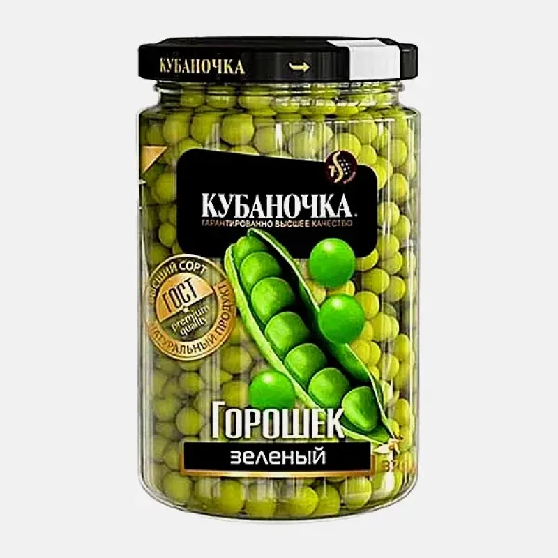 Горошек зеленый консервированный Кубаночка высший сорт