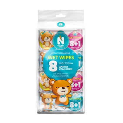Салфетки влажные Natural Fresh Super Mini Pink/Blue 8+1, набор 8 упаковок