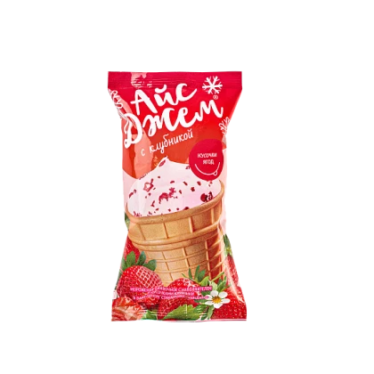 Мороженое ICEJAM сливочное с кусочками клубники в вафельном стаканчике