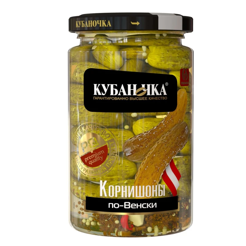 Корнишоны По-Венски Кубаночка 3-6 см 360г с/б