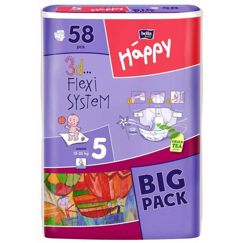 Подгузники детские Bella Baby Happy Junior, размер 5, 58 шт